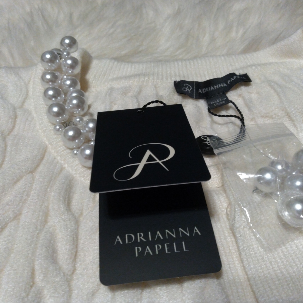 Adrianna Papell Winter White Cardigan with Pearl Accents NWT Size XL - Picture 8 of 11